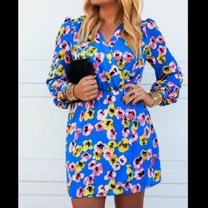 Lulu’s Women’s Fleur-ish and Prosper Blue Floral Print Dress, size M